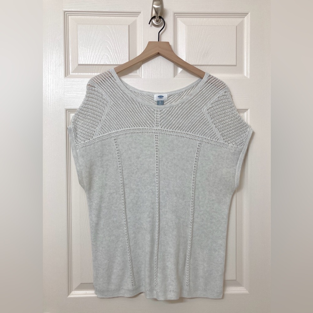 Old Navy Gray Pointelle Open Knit Sleeveless Sweater Tunic XL Coastal Grandma